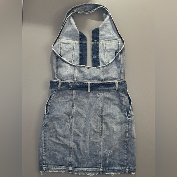NEW W/ TAGS RETROFÊTE TAMAR DRESS IN CRESCENT 
DENIM HALTER TOP DRESS W POCKETS - Picture 5 of 8